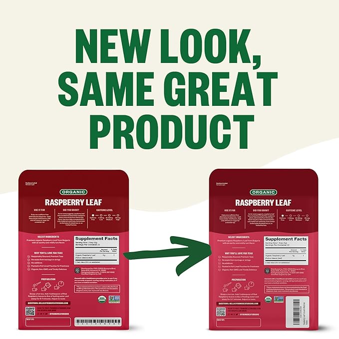 FGO Organic Red Raspberry Loose Leaf Herbal Tea, Cut and Sifted, Caffeine Free, Resealable Bag, 4oz (Pack of 1)