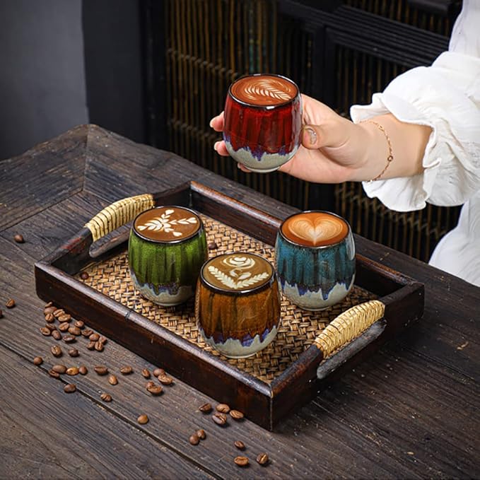 Ceramic Kiln-Change Espresso Cups Small Espresso Coffee Cups Set of 2 Spirits Cups Tasting Cups Ceramic Mate Cup 3Oz (Red)