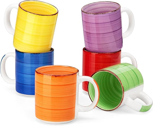 vancasso BONITA Set of 6 Stoneware Tea Coffee Cups 480 ml, Mug Set Multi-Coloured