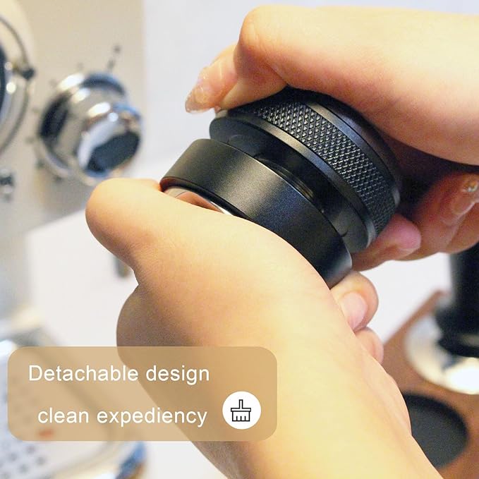 Espresso Distributor Stainless Steel Coffee Distribution Tool,Adjustable Depth Espresso Distributor Leveler with Walnut Wood,3 Angled Slopes Adjustable Palm Espresso Distributor Tool