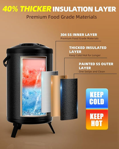 Insulated Beverage Dispenser 2 Gallon, Hot Drink Dispenser with 304 Stainless Steel Interior, Hot Water Dispenser for Parties, Hot Water Urn with Stand for Coffee Chocolate Tea, Black,HP2