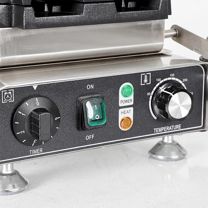 Commercial Vertical Stuffler Waffle Maker, Non-Stick Vertical Design Pouring Waffle Baker Machine With 122-572℉ Temp Range and Time Control, Teflon-Coated Baking Pan Stainless Steel Body 110V