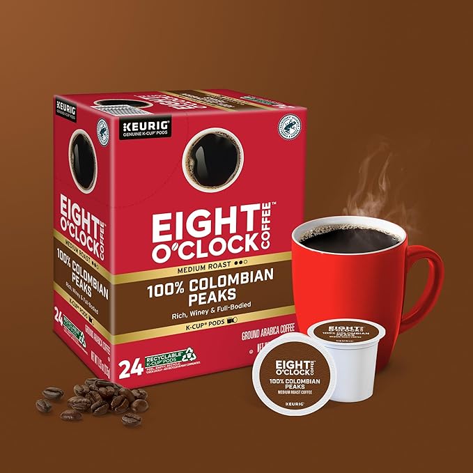 Eight O'Clock Coffee Colombian Peaks Keurig Single-Serve K-Cup Pods, Medium Roast Coffee, 96 Count (Pack of 4)