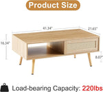 Load image into Gallery viewer, Mid Century Modern Coffee Table with Storage, 41.3 Inch Rectangle Wooden Accent Center Tables with Sliding PE Rattan Woven Door Panel and Solid Wood Legs, Suitable for Living Room, Apartment