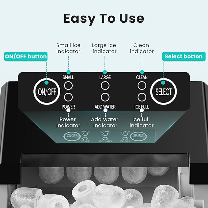 OLIXIS Ice Maker Machine with Handle,26lbs in 24Hrs,9 Ice Cubes in 6 Mins,Auto-Cleaning Portable Ice Maker with Basket and Scoop, Countertop Ice Maker for Home/Kitchen/Camping/RV, Sleek Black