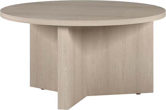 Henn&Hart 32" Round Wood Pedestal Coffee Table for Living Room, Family Room, Office, or Apartment, Alder White