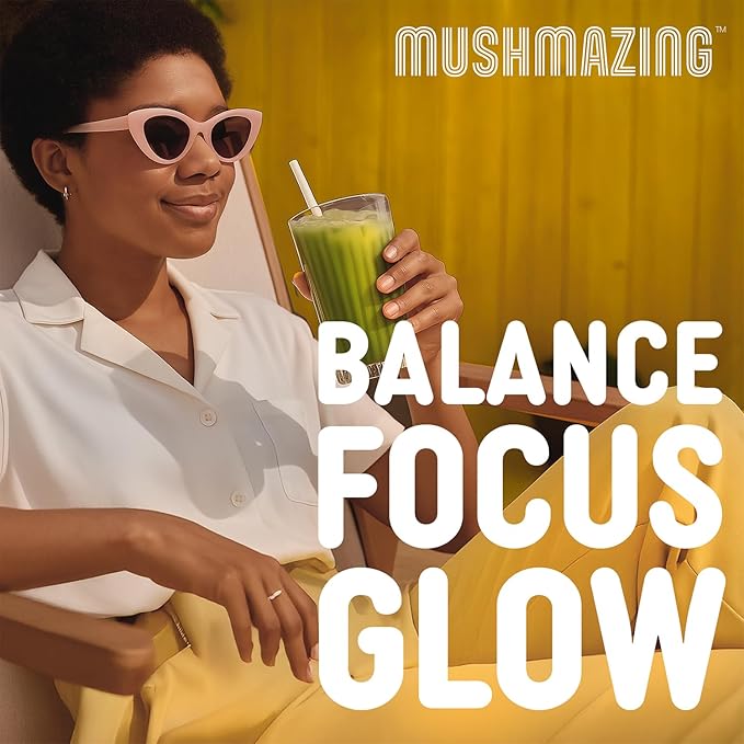 Mushroom Matcha + Lions Mane, Ashwagandha, Collagen – Clean Energy & Focus – Ceremonial Grade Macha Green Tea with 5 Mushrooms Powder – 30 Servings