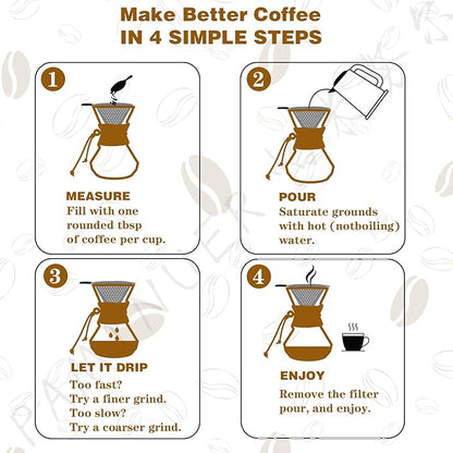 Pour Over Coffee Maker with Reusable Stainless Steel Drip Filter, Lead-Free Borosilicate Glass Coffee Carafe with Modern Wooden Collar for 1-2Cup, Diamond Clear (400ml/13.5oz)