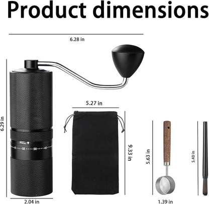 Manual Coffee Grinder with Stainless Steel Burr, Hand Coffee Grinder External Adjustable Grind Setting for Espresso, French Press (Black)