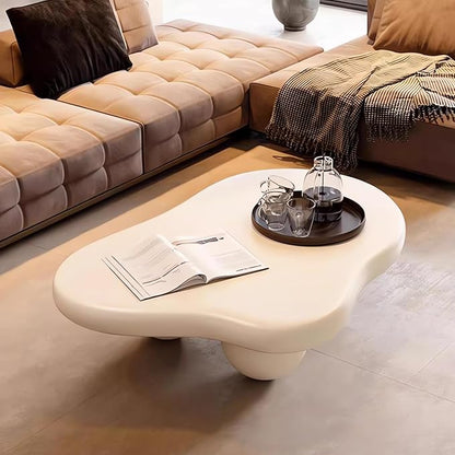 Cute Cloud Coffee Table, Modern Coffee Tables for Living Room, Easy Assembly, Round Edge Irregular Tea Table End Table, Funky Contemporary Low Coffee Table for Bedroom,White Cloud a,L41