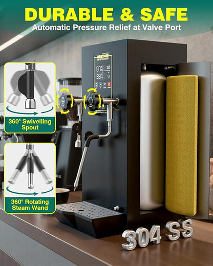 WantJoin Commercial Milk Frother - Multi-functional Milk Steamer Machine Hot Water Dispenser Beverage Heater with LED Display Panel for Latte Cappuccino Coffee Milk Tea Foam Hotel 1800W