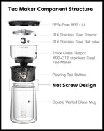 Load image into Gallery viewer, ZENS Cool Glass Teapot with Infuser, Smart One Touch Tea Maker for Loose Tea Diffusers with Insulated Mug and Portable Tea Kits, Enchanted Teapot Alternatives for Tea Lover Gifts