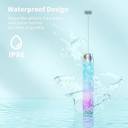 Maestri House Rechargeable Milk Frother with Stand, LunaFro Handheld Electric Foam Maker Waterproof Detachable Stainless Steel Whisk Drink Mixer Foamer for Lattes, Cappuccino