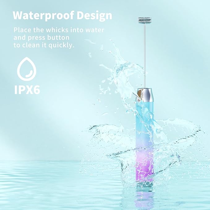 Maestri House Rechargeable Milk Frother with Stand, LunaFro Handheld Electric Foam Maker Waterproof Detachable Stainless Steel Whisk Drink Mixer Foamer for Lattes, Cappuccino