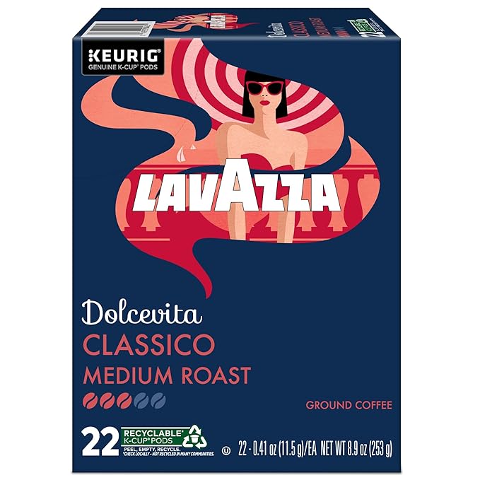Lavazza Dolcevita Classico, Single-Serve Keurig K-Cup Pods, Medium Roast Coffee, 88-Count Box (4 Packs of 22)