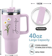 ThermoThrill Ships Next Day, Personalized 40 Oz Tumbler with Handle and Straw Custom Tumbler with Text Stainless Steel Mug Birthday Gifts for Women