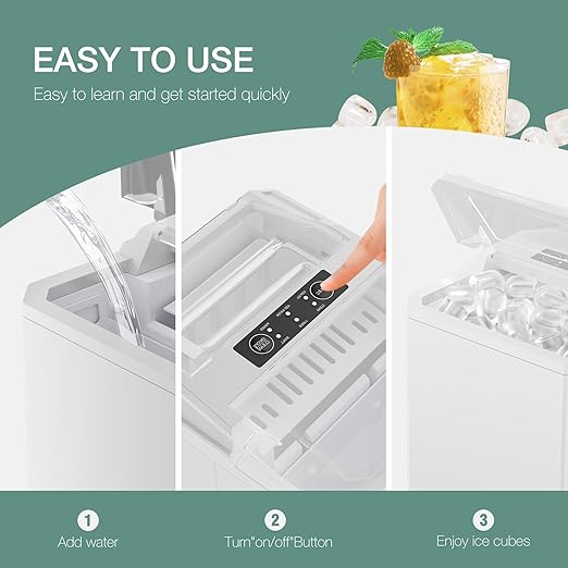 SMUG Ice Makers Countertop with Handle, Portable Ice Machine, 9 Bullet Ice Cubes in 6 Mins, 26lbs in 24Hrs, Auto-Cleaning, with Basket and Scoop, for Home, Kitchen, RV, Camping, White