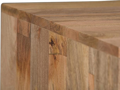 SIMPLIHOME Hunter SOLID MANGO WOOD and Metal 22 inch Wide Square Industrial End Side Table in Natural for the Living Room and Bedroom