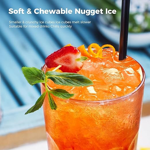 AGLUCKY Nugget Ice Maker Countertop, Portable Crushed Ice Maker Machine with Handle, 35lbs/24H, One-Click Operation, Self Cleaning Ice Machine for Home/Kitchen/Office(Stainless Steel)