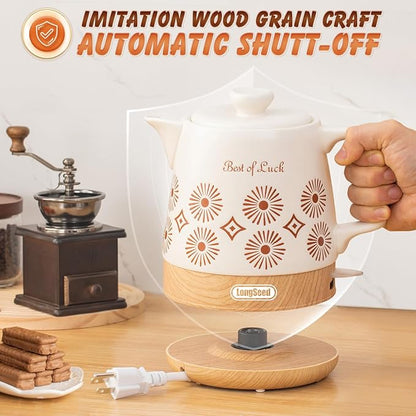 Ceramic Electric Kettle Pot 1.1 Quart, Boiling Water boiler, Teapot Automatic Shut-Off, BPA-Free, Rapid Boil For Coffee & Tea, Boil-Dry Protection, 1000W