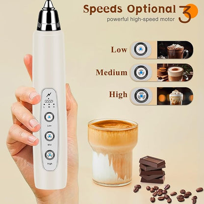 Milk Frother Handheld Rechargeable with Stand, Frother Wand Drink Mixer Electric Whisk for Coffee, Detachable With 3 Stainless Whisks, Hand Mixer for Lattes, Cappuccino, Matcha, Egg, Beige