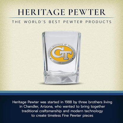 Heritage Pewter GT Square Shot Glass | Hand-Sculpted 1.5 Ounce Shot Glass | Intricately Crafted Metal Pewter Alma Mater Inlay