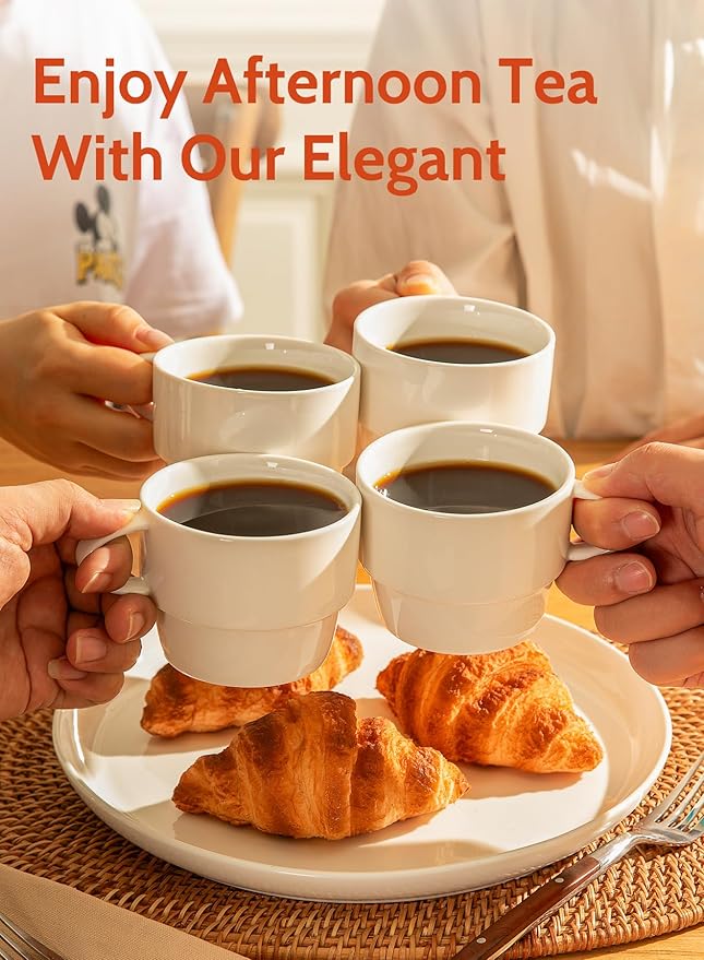 Sweese 6-Pack Porcelain Latte Cups, White Superior Durable Professional, 6 Count (Pack of 1)