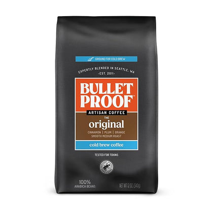 Bulletproof Original Medium Roast Coarse Ground Cold Brew Coffee, 12 Ounces, Clean and Tested for Toxins, Smooth Artisan Coffee Ground for Cold Brew Iced Coffee