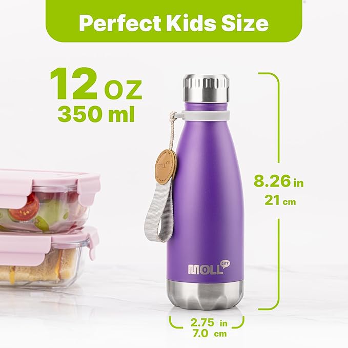 12 oz Water Bottle Stainless Steel Double Wall Vacuum Insulated Sports Water Bottle for Kids, Small Mini Cola Shape Water Bottle Leak Proof (Purple-Royal Blue)