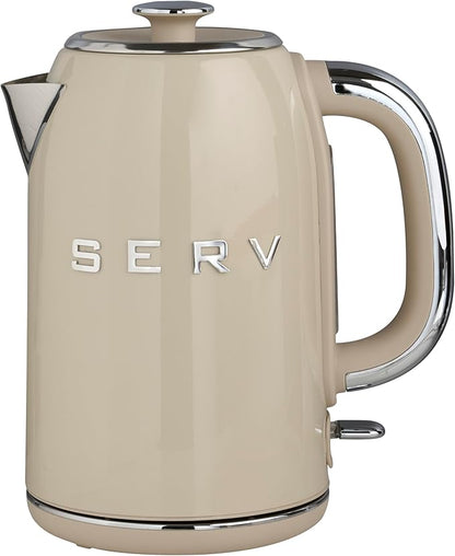 Servappetit Retro Serv Electric Kettle – 1.7L Stainless Steel Water Boiler with 360° Swivel Base, Clear Water Level Indicator