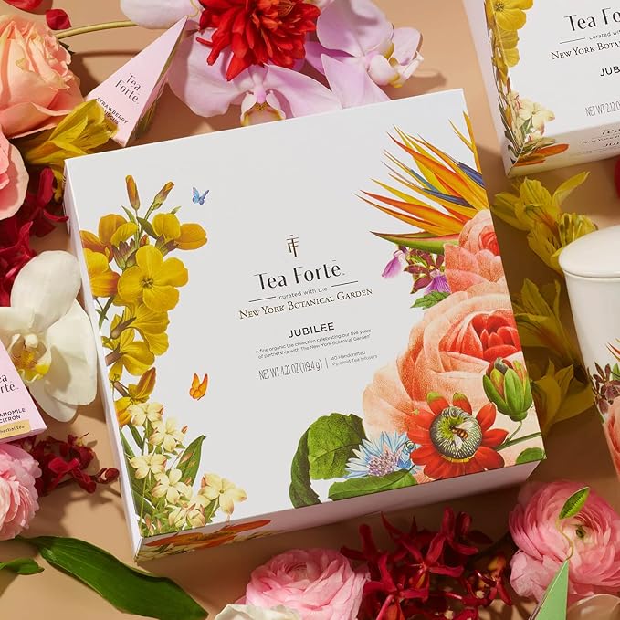 Tea Forte Jubilee Premium Tea Chest Gift Sampler, 40 Count, 2 of each Variety Blend Individually Wrapped Handcrafted Pyramid Infuser Bags