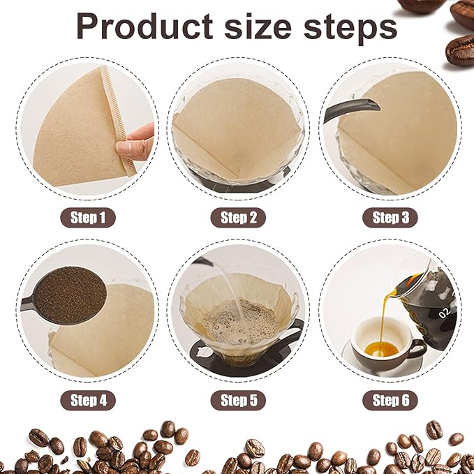 100 Count Pour Over Coffee Filters Paper, Size 02 Natural Brown Coffee Filters Cone, V02 Unbleached Disposable Paper Filters Compatible with Pour Over and Drip Coffee Maker(2-4 Cups)