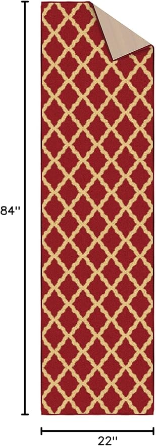 Ottomanson Hallway Runner Rug 1'10" x 7' Non Slip Trellis Area Rugs Easy to Clean Laundry Rug Runner Durable & Pet Friendly Floor Carpet Runners for Hallways Entryway Living Room Kitchen Bathroom, Red