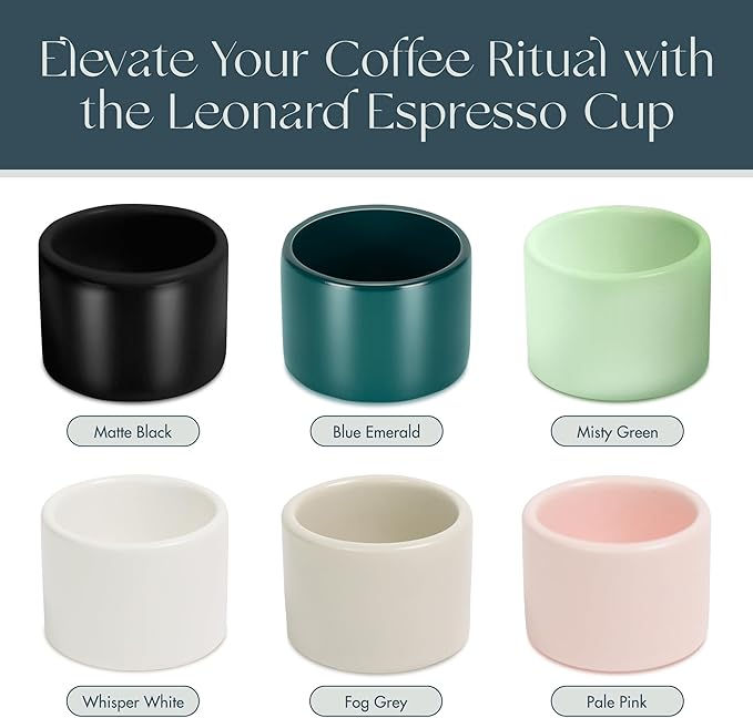 Folk Ceramics Leonard Ceramic Espresso Cups | Modern Stackable Demitasse Mugs for Espresso | Thick Walled, Handleless, Durable, Dishwasher & Microwave Safe | Set of 2, 3oz | Fog Grey