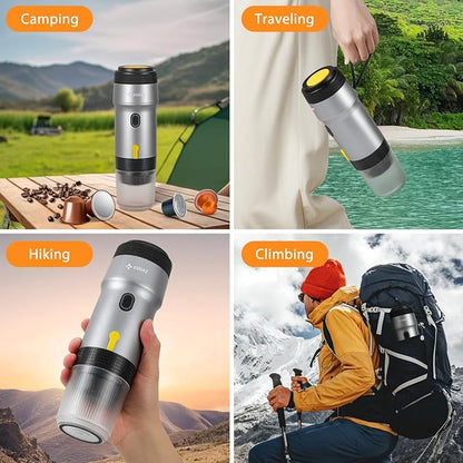 Portable Espresso Machines, Electric Espresso Maker with Self-Heating, USB-C & Car Charger, 20 Bar Mini Coffee Maker With NS Capsule & Ground Coffee for Camping, Hiking, Travel, Office, Silver