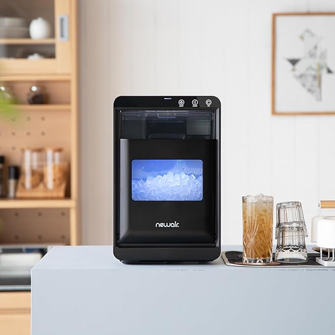 Newair Nugget Ice Maker Countertop, 44 lbs in 24 Hours Ice Machine Nugget, Self Cleaning Ice Maker in Black Stainless Steel, Perfect for Home Bar, Kitchen Countertop, RV, Home Office