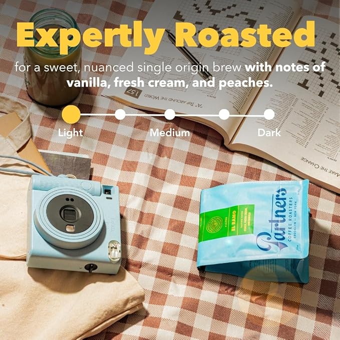 PARTNERS COFFEE ROASTERS - Whole Bean Coffee (El Ramo - Colombian, Light Roast) 12oz - Sweet, Nuanced Colombian Blend - Peach, Fresh Cream, Vanilla - Whole Coffee Beans - Roasted in New York City