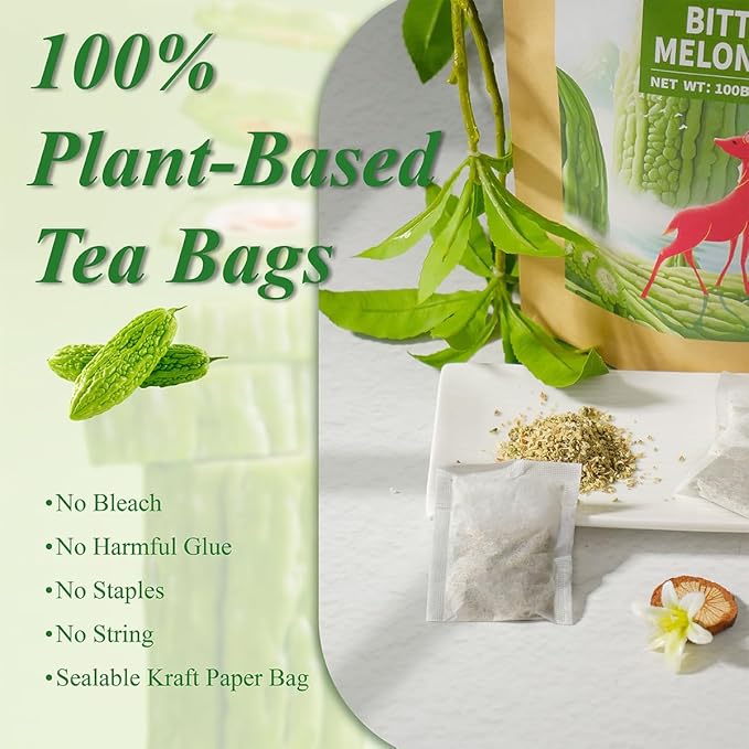 WT WEETEE Bitter Melon Tea Bags, Zero Sugar Tea, 100 Count Made with 100% Pure Natural Bitter Melon, Caffeine-free Momordica Charantia Tea