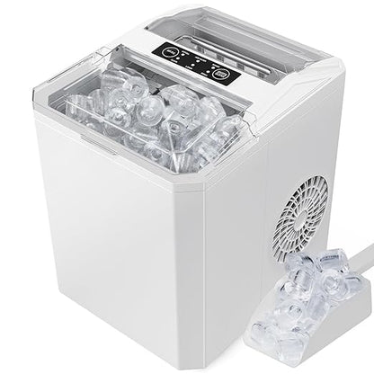 Sweetcrispy Countertop Ice Maker - 9 Cubes in 6 Mins, 26lbs/24Hrs, 2-Size Bullet Ice, Self-Cleaning Portable Ice Machine with Quiet Operation for Home Office Camping, White