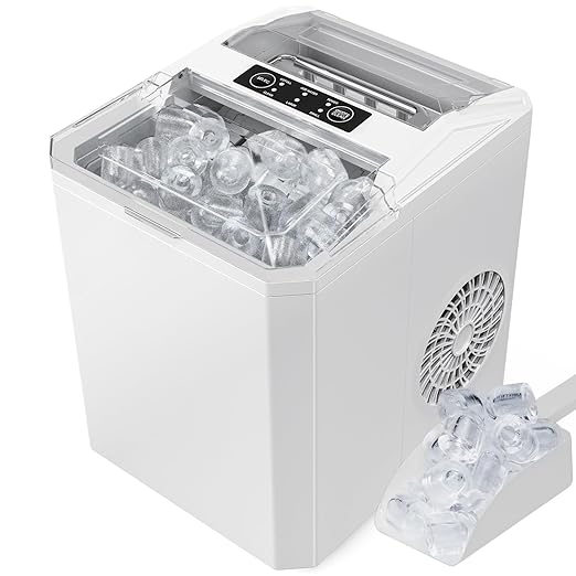 Sweetcrispy Countertop Ice Maker - 9 Cubes in 6 Mins, 26lbs/24Hrs, 2-Size Bullet Ice, Self-Cleaning Portable Ice Machine with Quiet Operation for Home Office Camping, White