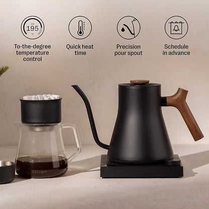 Fellow Stagg EKG Pro Electric Gooseneck Kettle - Pour-Over Coffee and Tea, Quick Heating, Precise Temperature Control, Scheduling, Built-in Brew Timer, Matte Black with Walnut Wood Handle, 0.9 Liter