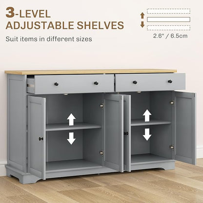 HOMCOM Sideboard Buffet Cabinet with Storage, 55" Modern Kitchen Cabinet with 4 Doors, 2 Drawers and 2 Adjustable Shelves, Coffee Bar, Gray
