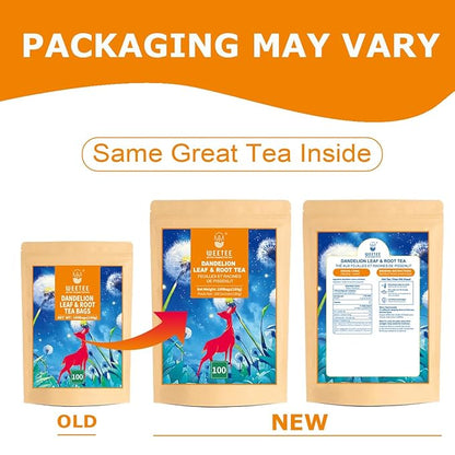 WT WEETEE Dandelion Leaf & Root Tea Bags, 100% Pure Dandelion Leaf and Roasted Dandelion Root Blend, Natural Caffeine-free Herbal Tea 2g x 100 Counts