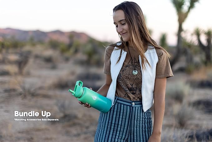 HYDRO CELL Stainless Steel Insulated Water Bottle with Straw - For Cold & Hot Drinks - Metal Vacuum Flask with Screw Cap and Modern Leakproof Sport Thermos for Adults (Mint/Green 32oz)