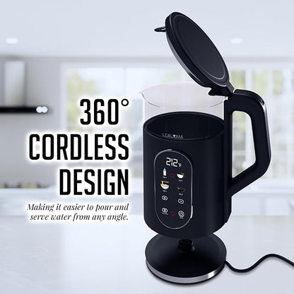 OVENTE Electric Kettle 1500W Fast Boiling Water Heater with 1.7L Double Wall Insulated Borosilicate Glass Interior, Digital Touchscreen, Keep Warm, Auto-Shut Off and Boil-Dry Protection, Black KD96B