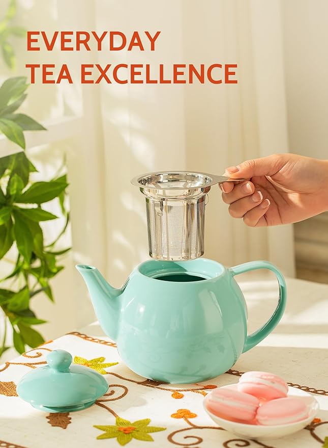 Sweese Teapots for Tea, 27 oz Porcelain Tea pot with Removable Stainless Steel Infuser, Tea Pots for Loose Tea - Mint Green