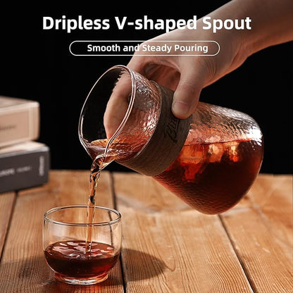 Glass Coffee Server 500ML/16oz - Glass Coffee Carafe with Heat-Resistant Wood Loop,Clear Coffee Decanter Coffee Server for Pour Over, Coffee Pot