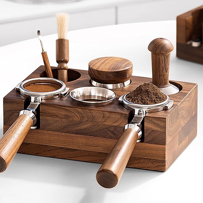 MOJAE Espresso Tamping Station, Walnut Espresso Station, Espresso Organizer Box Fit for 51-54mm Espresso Accessories