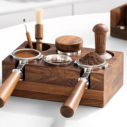 MOJAE Espresso Tamping Station, Walnut Espresso Station, Espresso Organizer Box Fit for 51-54mm Espresso Accessories