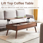 Load image into Gallery viewer, 100% Solid Oak Lift Top Coffee Table, Wood Coffee Table with Hidden Compartment and Drawers - Coffee Tables for Living Room (Walnut Color, 47.2 inch)